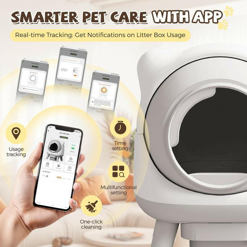 Warcat Self Cleaning Litter Box Large Capacity Automatic Litter Box with App Control, Odor Control, Auto Safety Sensors for Multiple Cats Low Noise Electric Litter Robot