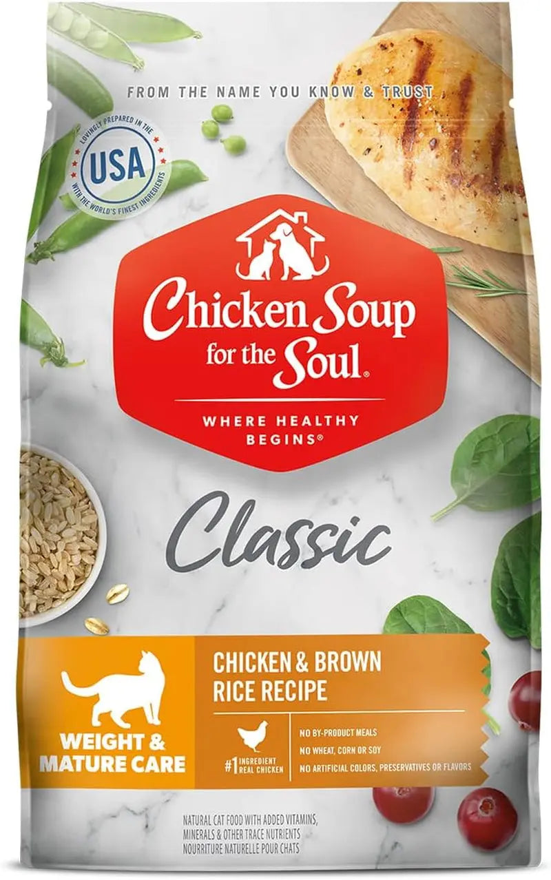 All-Natural Premium Dry Cat Food for Weight Management and Senior Cats, Real Chicken as First Ingredient, No By-Products, High Fiber/Low Fat, Chicken & Brown Rice Formula, 12 lb