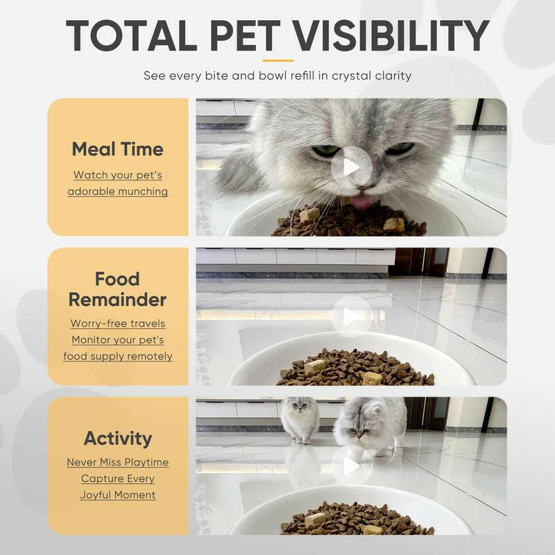 Warcat Smart Vacuum Pet Feeder with Camera, 4.5L Automatic Cat Feeder with Night Vision, 2.4G Wifi Pet Feeder with 2-Way Audio, Timed Feeding & APP Control, Dual Power Supply, Jam-Proof Dry Food Dispenser