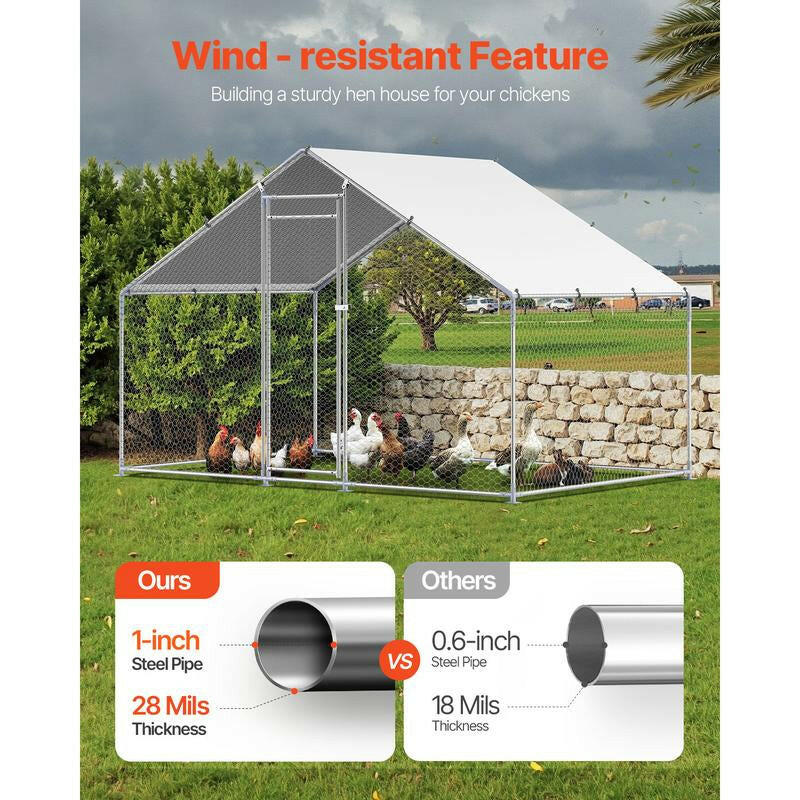 VEVOR Metal Chicken Coop, 9.8X6.5X6.5Ft Large Walk-In Chicken Runs with Cover, Spire Roof Hen House Enclosure with Security Lock, Outdoor Duck Rabbit Cage Poultry Pen for Backyard, Farm, Yard