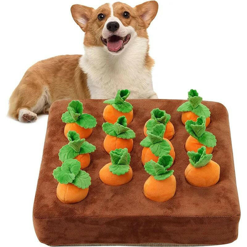Interactive Dog Toys Carrot Snuffle Mat for Dogs Plush Puzzle Toy Non-Slip Nosework Feed Games Pet Stress Relief with 12 Carrots Outdoor Dog