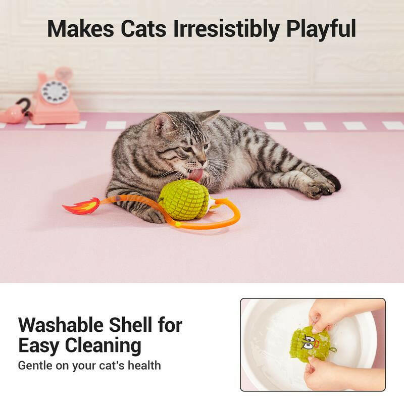 Potaroma Interactive Cat Toy with Motion Sensor, Chirping Sound – Funny Grenade Design with Mesh Tail, Rechargeable Smart Rolling Ball for Bored Indoor Kittens & Adult Cats 3 Inches
