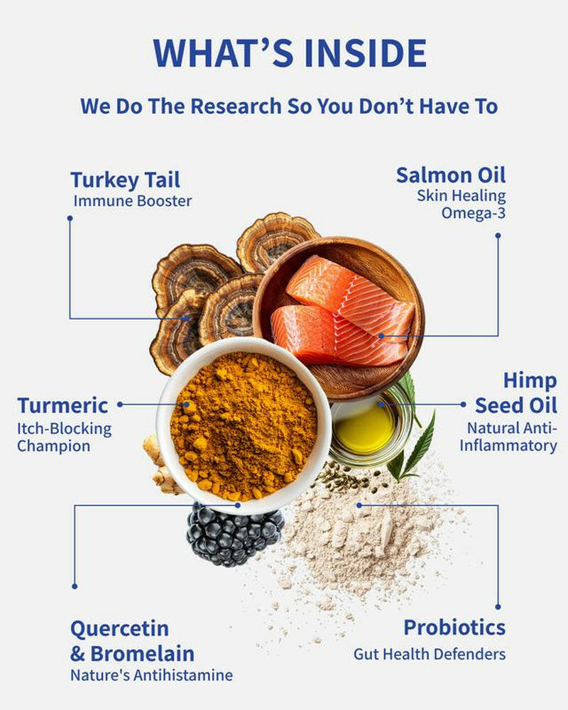 Daily 8 Multivitamin for Dogs - Probiotic for Dogs Itchy Skin - Allergy Chews for Dogs - 120 Chicken Flavor Chews with Salmon Oil & Quercetin - Dog Vitamin Supplement - Itch Relief Remedy