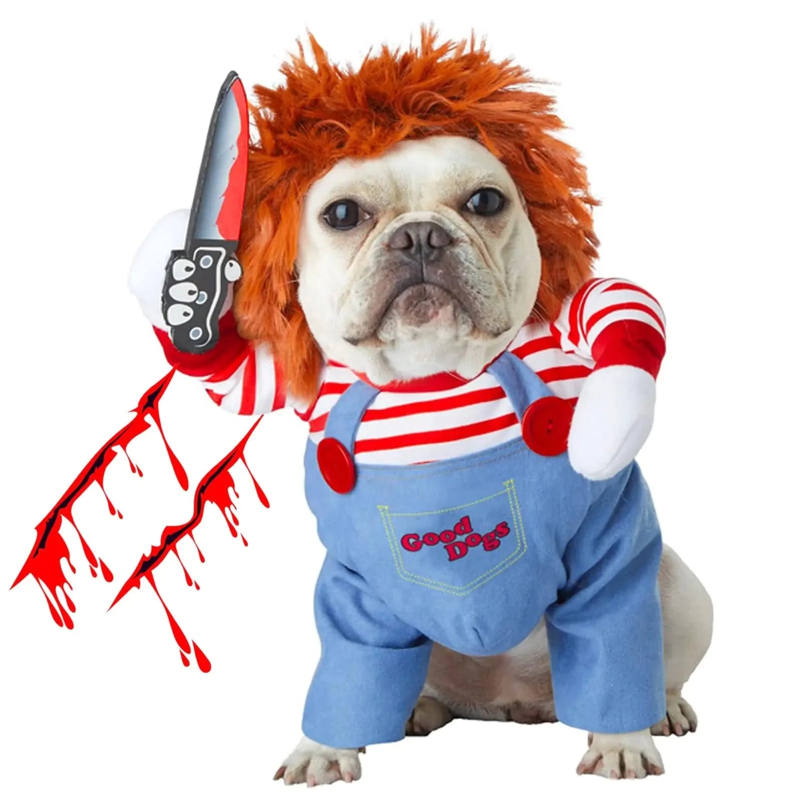 Pet Deadly Doll Dog Costume Funny Halloween Chucky Costumes Cute Dog Clothes Party Cosplay Costume for Small Medium Large Dogs Cats Puppy Holiday Dress Up Cool Dog Outfit Scary Spooky Kitty Apparel - Pets Best shop