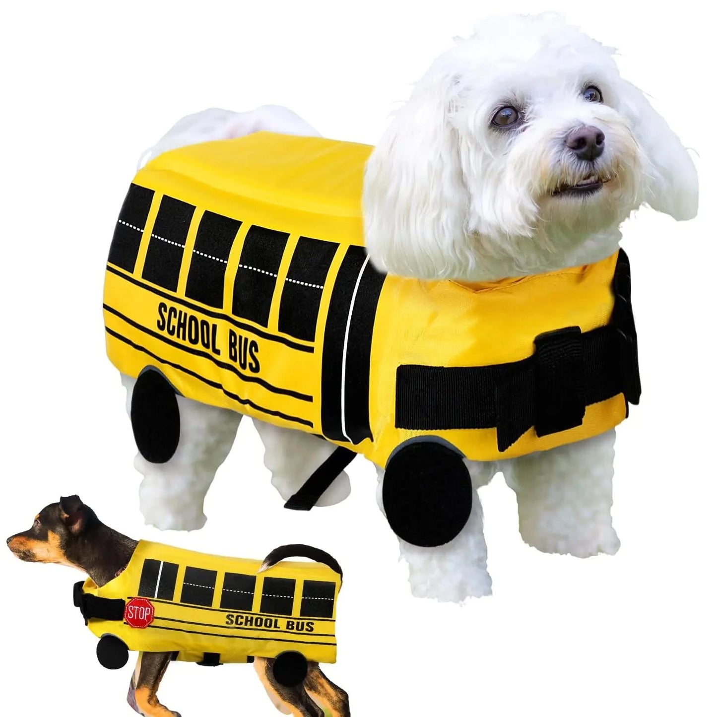 Halloween School Bus Pet Costume Funny Dog Costume Yellow School Bus Life Jacket Swimming Boating Water Flotation Vest Halloween Pet Costume Suit for Dog Cosplay Accessories for Halloween Parties(XL) - Pets Best shop