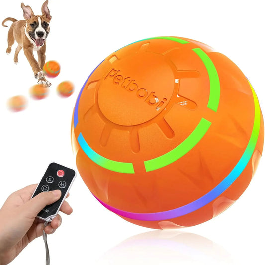 Petbobi Active Rolling Ball for Dogs - Remote Control Interactive Dog Toys 2 Modes Motion Activated Self Moving with USB Rechargeable Durable Pet Ball for Medium Large Dog Fun LED Light Orange - Pets Best shop