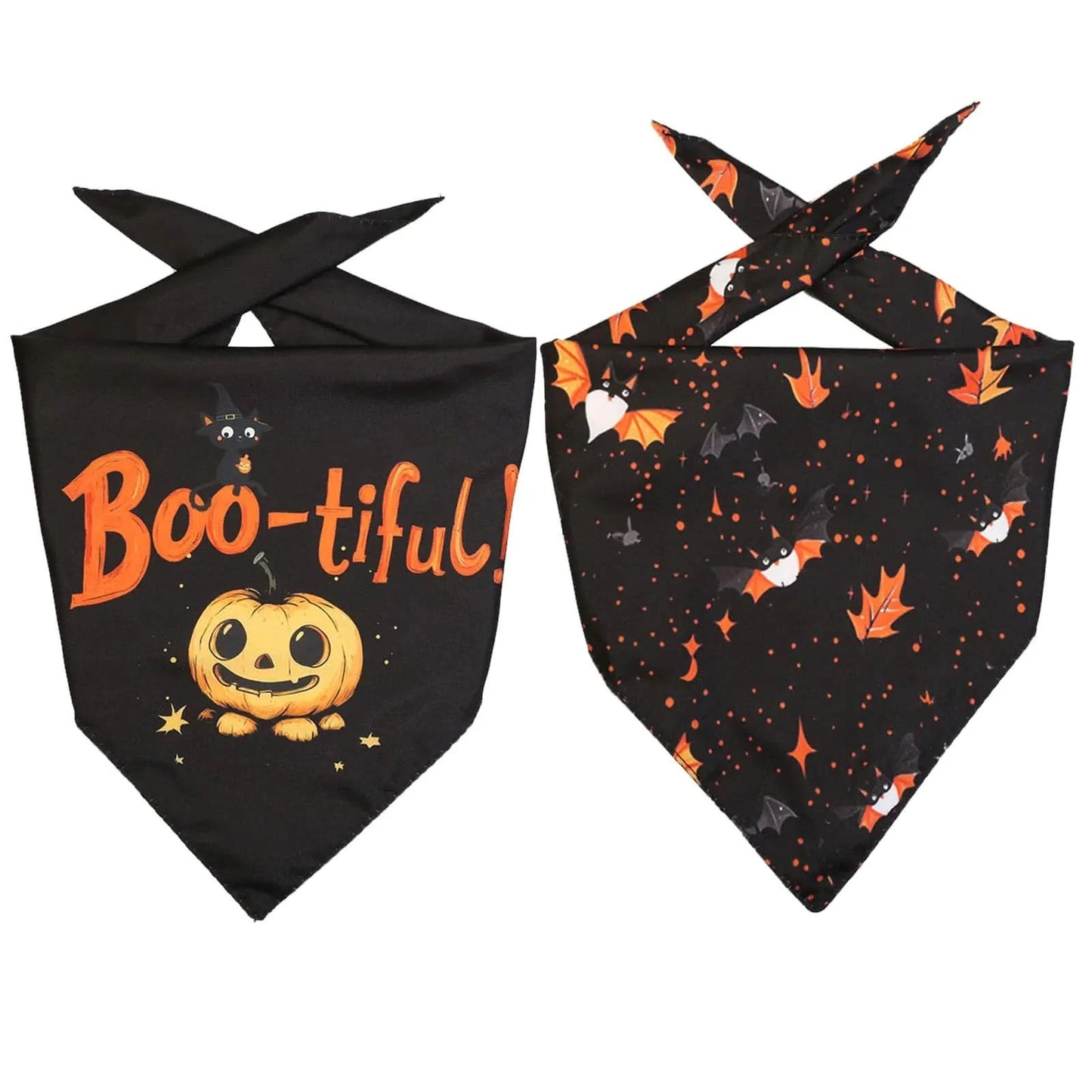 JouiiSiYa Halloween Dog Bandana Pumpkin and Bat Pet Triangle Scarf Adjustable Washable Pet Neckerchief Bibs Dog Halloween Costume Decoration Dual-layer Pet Bandanas for Halloween (2 Pack X-Large) - Pets Best shop