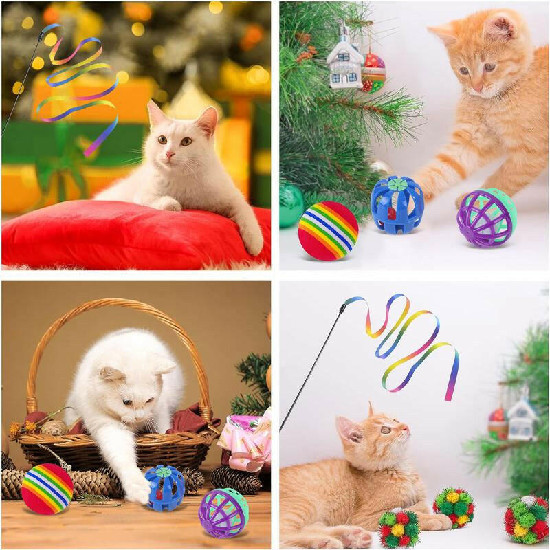 Cat Toys 24Pcs Kitten Toy Set - Colorful Two-Way Interactive Tunnel Toy Kit for Hide and Seek Training