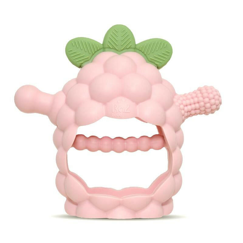 Razbaby Razberry Grip Silicone Teether Toy for 3M+ Babies & Infants - Drop Resistant, Non-Toxic, Multi-Textured Design for Front and Back Teeth