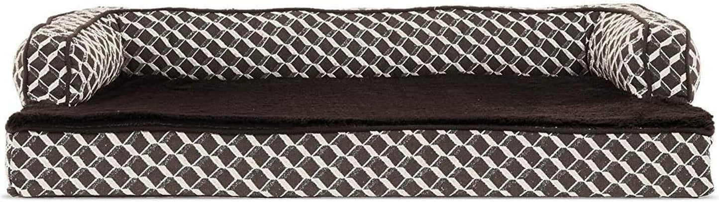 Orthopedic Dog Bed for Medium and Small Breeds with Removable Bolsters and Washable Cover, Supports Dogs up to 35 lbs - Plush and Woven Decorative Couch Sofa in Diamond Brown, Medium Size