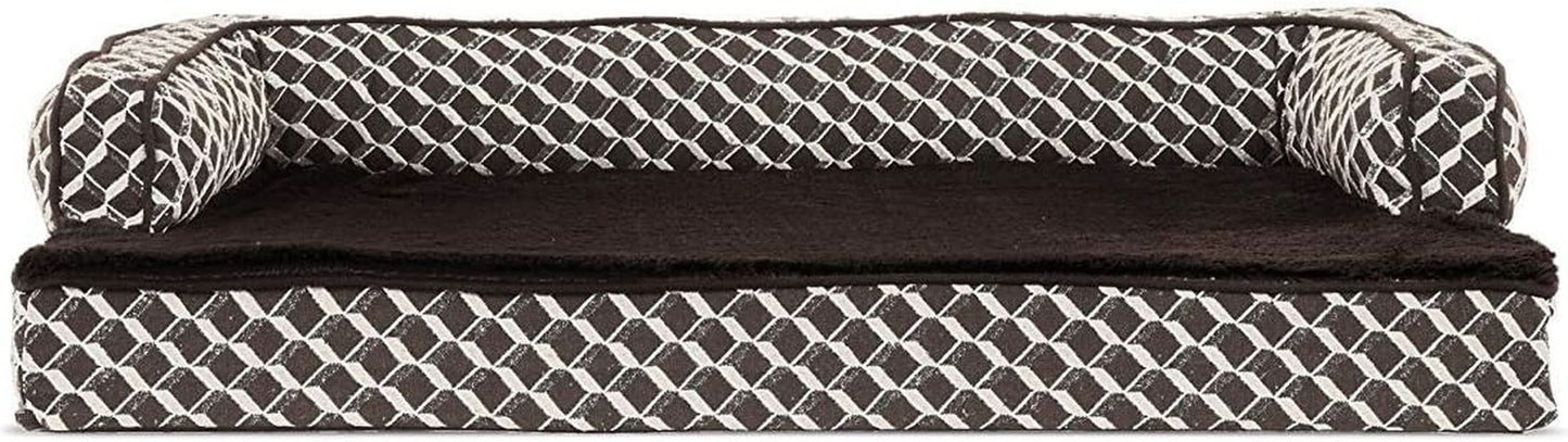 Orthopedic Dog Bed for Medium and Small Breeds with Removable Bolsters and Washable Cover, Supports Dogs up to 35 lbs - Plush and Woven Decorative Couch Sofa in Diamond Brown, Medium Size