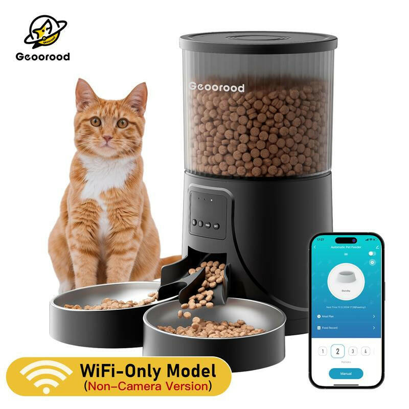 【Geoorood】Automatic Cat Feeder for 2 Cats with Camera | App-Controlled with Real-Time Video Chat | Dual Stainless Steel Bowls | 2.4Ghz Wifi Only | Ideal for Cats & Dogs | 1 Gallon / 135Oz / 4L Capacity!#2