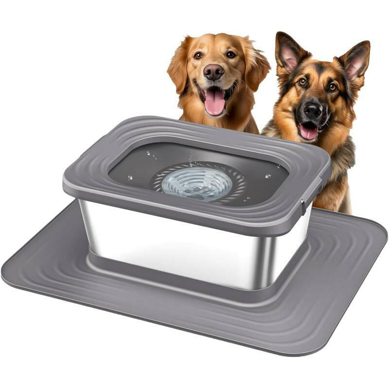 10L Stainless Steel Dog Water Bowl, No Spill Anti-Splash Dog Bowls with XXL Silicone Mat, Spill-Proof Slow Feeder for Messy Drinkers, Heavy Duty Pet Bowls for Indoor/Outdoor Use