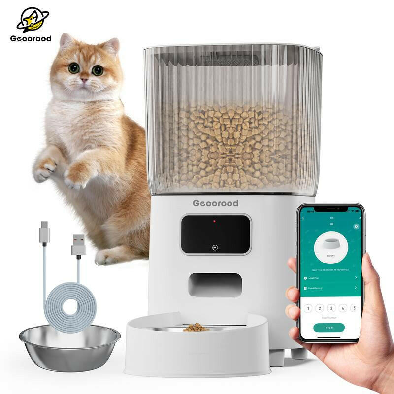 【Geoorood】Automatic Cat Feeder for 2 Cats with Camera | App-Controlled with Real-Time Video Chat | Dual Stainless Steel Bowls | 2.4Ghz Wifi Only | Ideal for Cats & Dogs | 1 Gallon / 135Oz / 4L Capacity!#2