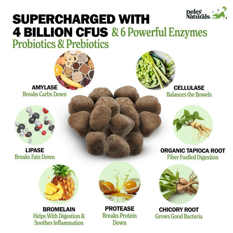 Deley Naturals Probiotic Chews for Dogs - All Natural Chicken Flavor, 120 Chews, 4 Billion Cusps, Supports Digestion & Immune Health