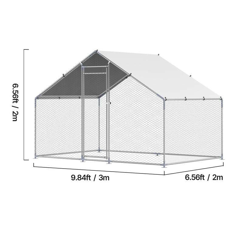 VEVOR Metal Chicken Coop, 9.8X6.5X6.5Ft Large Walk-In Chicken Runs with Cover, Spire Roof Hen House Enclosure with Security Lock, Outdoor Duck Rabbit Cage Poultry Pen for Backyard, Farm, Yard