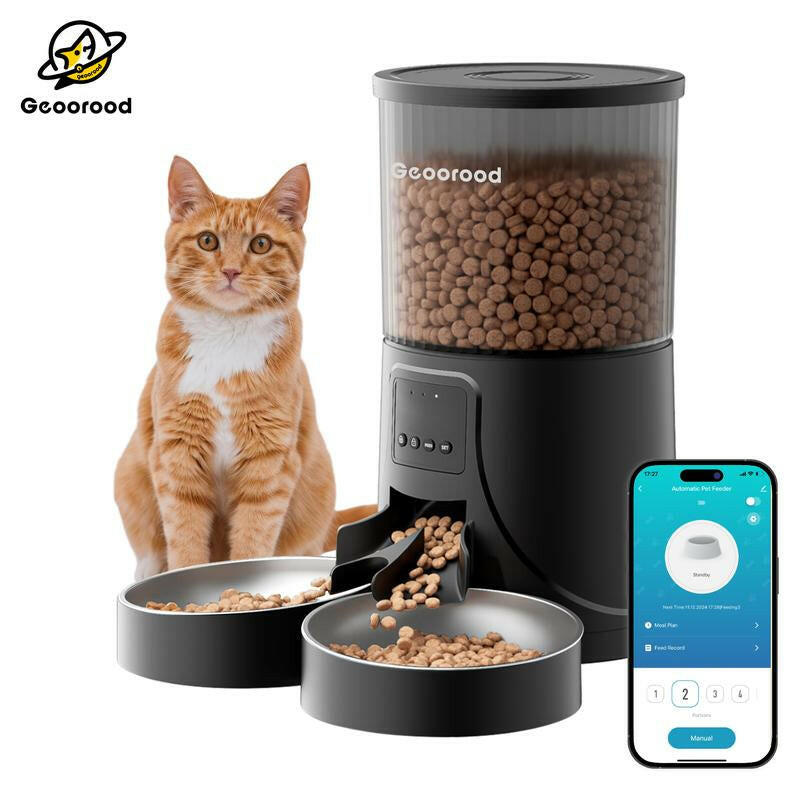 【Geoorood】Automatic Cat Feeder for 2 Cats with Camera | App-Controlled with Real-Time Video Chat | Dual Stainless Steel Bowls | 2.4Ghz Wifi Only | Ideal for Cats & Dogs | 1 Gallon / 135Oz / 4L Capacity!#2