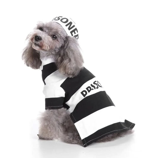 Prisoner Dog Costume – Halloween Dog Costume for Small Medium Dogs Inmate Prison Dog Costumes Pet Prisoner Costume with Hat for Halloween Christmas Special Events Funny Photo Props Accessories L - Pets Best shop