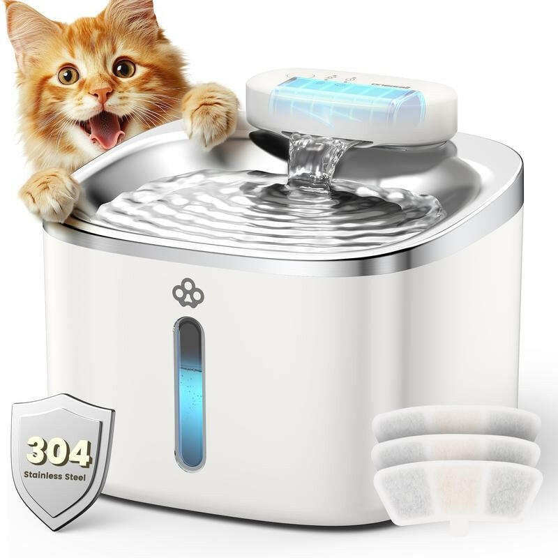 Oneisall Wireless & Stainless Steel Cat Water Fountain, 3.5L/118Oz Automatic Cat Water Fountain,304 Stainless Steel,Cordless & Rechargeable with Motion Sensor and Low Noise