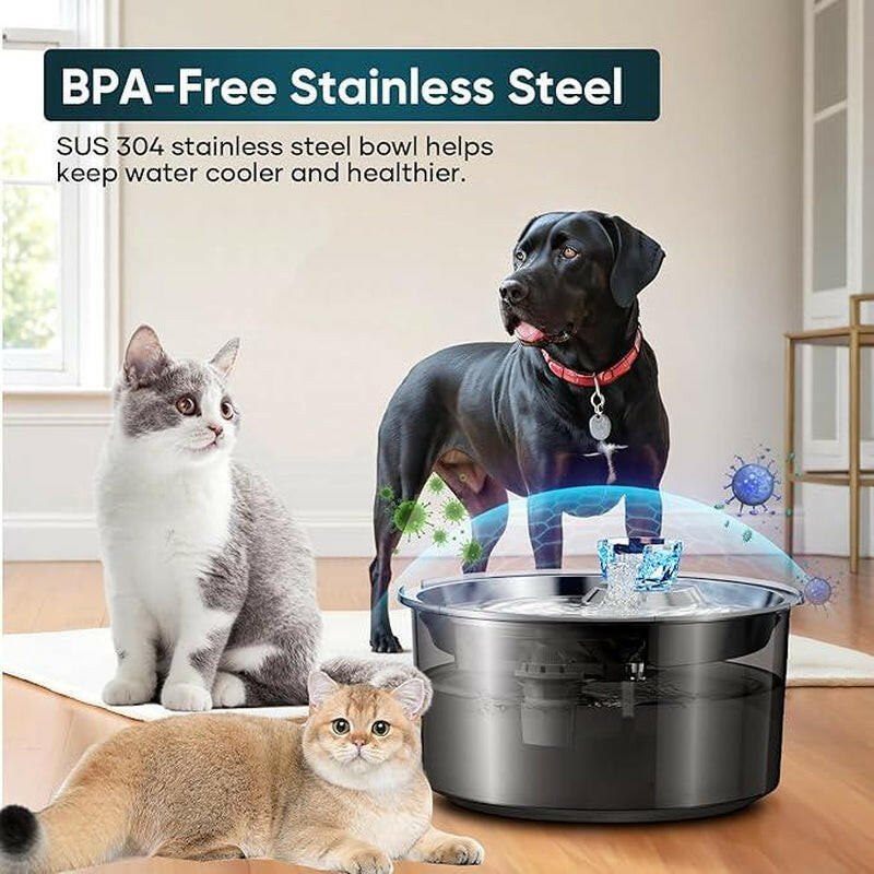 2.6 Gallon Dog Water Fountain, 10L Dog Clean Water Bowl Dispenser with Stainless Steel Filtered Drinking Water Fountain for Dogs & Cats & Multiple Pets