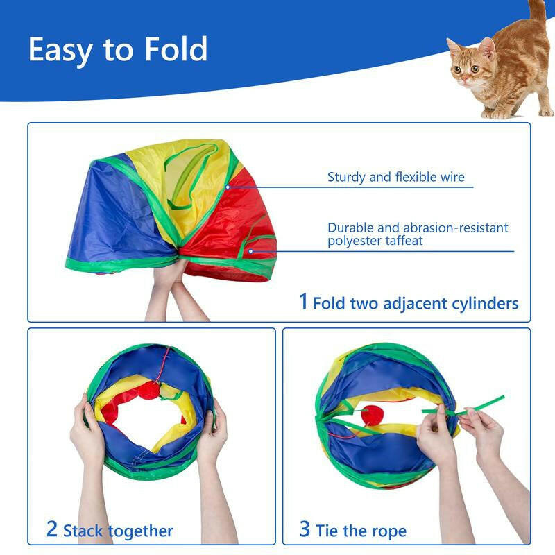 Cat Toys 24Pcs Kitten Toy Set - Colorful Two-Way Interactive Tunnel Toy Kit for Hide and Seek Training