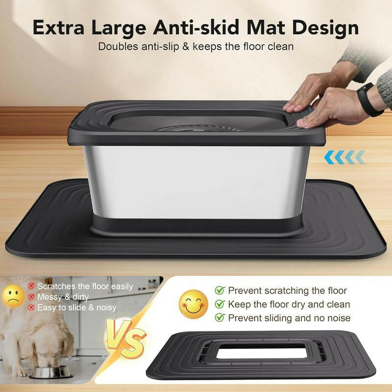 10L Stainless Steel Dog Water Bowl, No Spill Anti-Splash Dog Bowls with XXL Silicone Mat, Spill-Proof Slow Feeder for Messy Drinkers, Heavy Duty Pet Bowls for Indoor/Outdoor Use