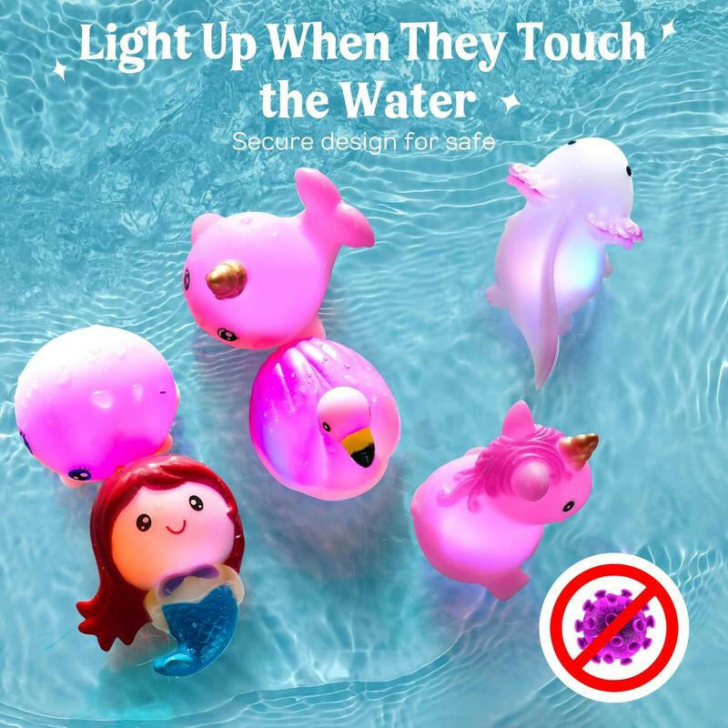 Bath Toys,Luminous Floating Rubber Animal Toy Set, Flashing Color Changing Lights in Water Bath Games Pool Party Water Toys