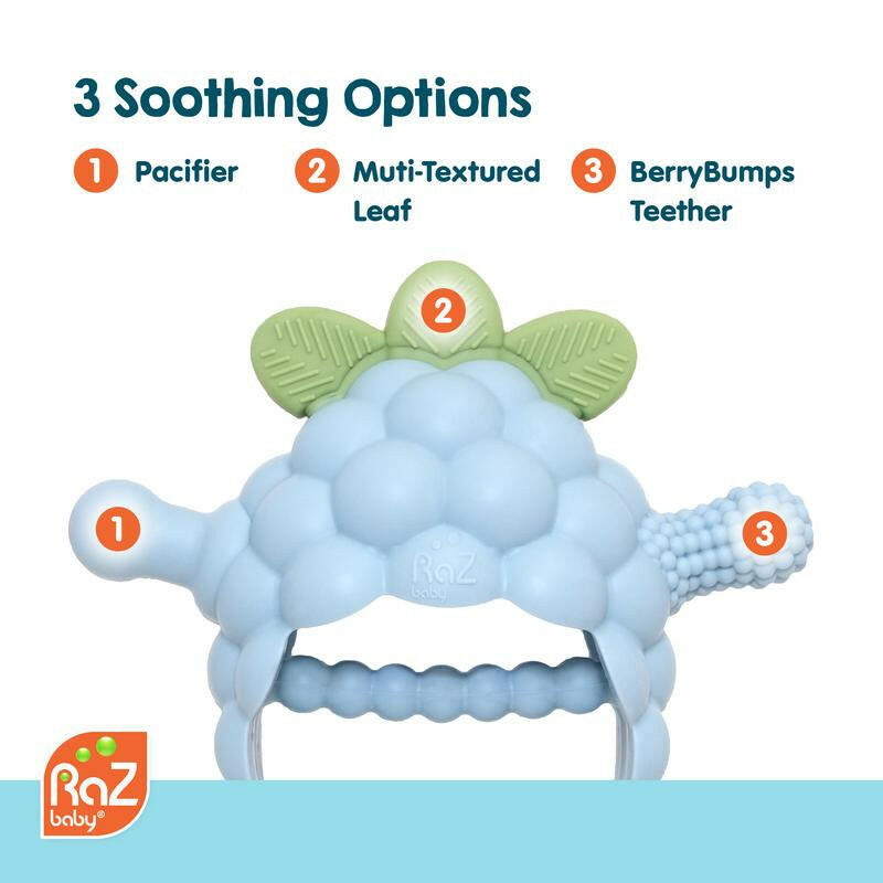 Razbaby Razberry Grip Silicone Teether Toy for 3M+ Babies & Infants - Drop Resistant, Non-Toxic, Multi-Textured Design for Front and Back Teeth