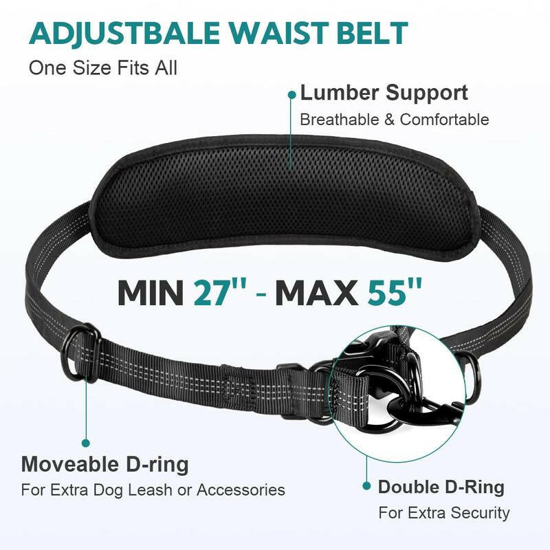 Hands Free Dog Leash with Pouch, 1Pc Retractable Bungee Dog Leash with Double Padded Handles, Dog Waist Leash for Dog Walking, Running Leash for Dogs