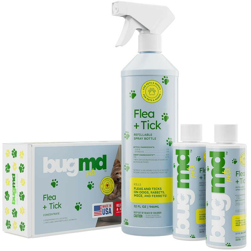 Bugmd Flea & Tick Concentrate (3.7 Oz, 2-Pack) – Plant-Based Formula for Pet Areas, Safe for Use around Dogs
