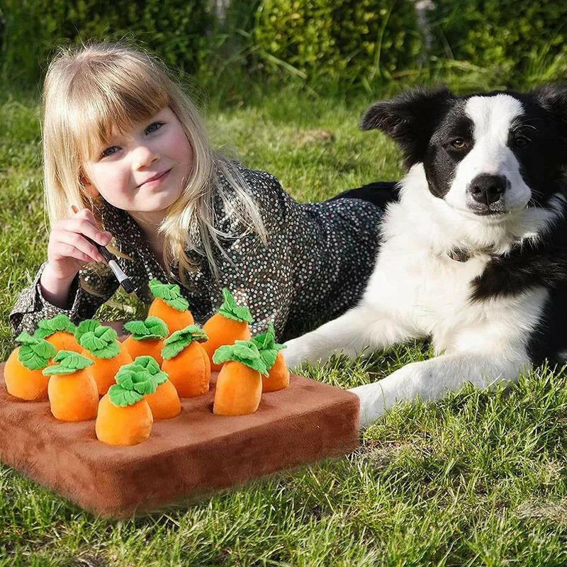 Interactive Dog Toys Carrot Snuffle Mat for Dogs Plush Puzzle Toy Non-Slip Nosework Feed Games Pet Stress Relief with 12 Carrots Outdoor Dog