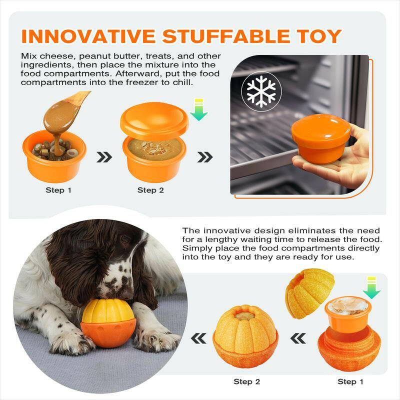 KADTC Frostlick Frozen Lick Treat Tray Toys Kibble Dispensing Dog Toy Durable Chew Ball for Dogs Freeze Orange Peanut Butter Filling DIY Food Interactive Puppy Stuffable Crate Enrichment Balls