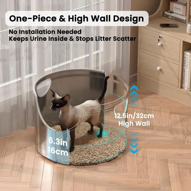 Aothey Stainless Steel Litter Box Metal with Integrated round for XL/XXL Big and Multi Cats, 12" High Wall High Side, Odor Control, Easy to Clean, Durable, Includes Stainless Steel Scoop Tray Enclosed Pet Supplies Free Litterbox