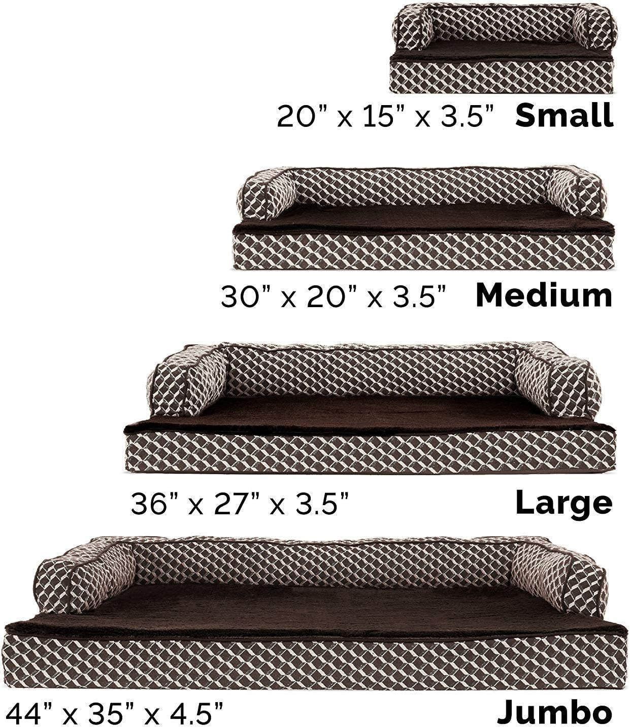 Orthopedic Dog Bed for Medium and Small Breeds with Removable Bolsters and Washable Cover, Supports Dogs up to 35 lbs - Plush and Woven Decorative Couch Sofa in Diamond Brown, Medium Size