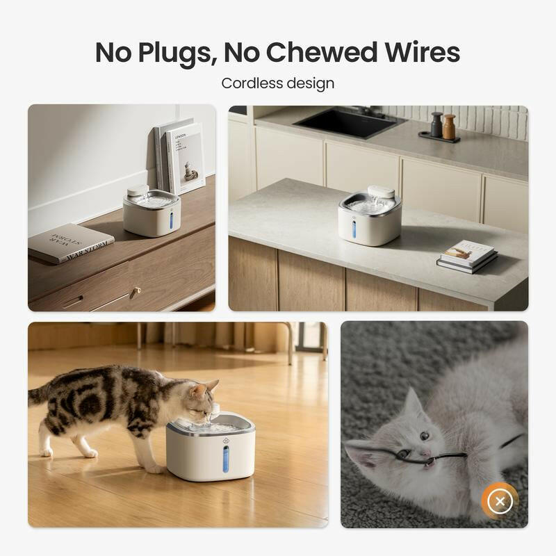 Oneisall Wireless & Stainless Steel Cat Water Fountain, 3.5L/118Oz Automatic Cat Water Fountain,304 Stainless Steel,Cordless & Rechargeable with Motion Sensor and Low Noise
