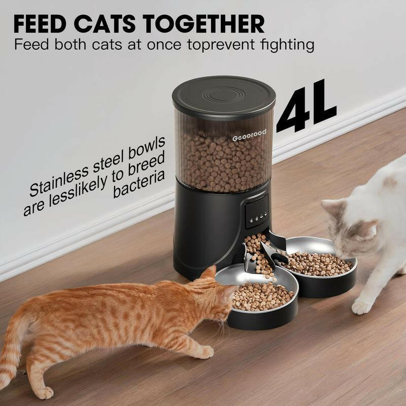 【Geoorood】Automatic Cat Feeder for 2 Cats with Camera | App-Controlled with Real-Time Video Chat | Dual Stainless Steel Bowls | 2.4Ghz Wifi Only | Ideal for Cats & Dogs | 1 Gallon / 135Oz / 4L Capacity!#2