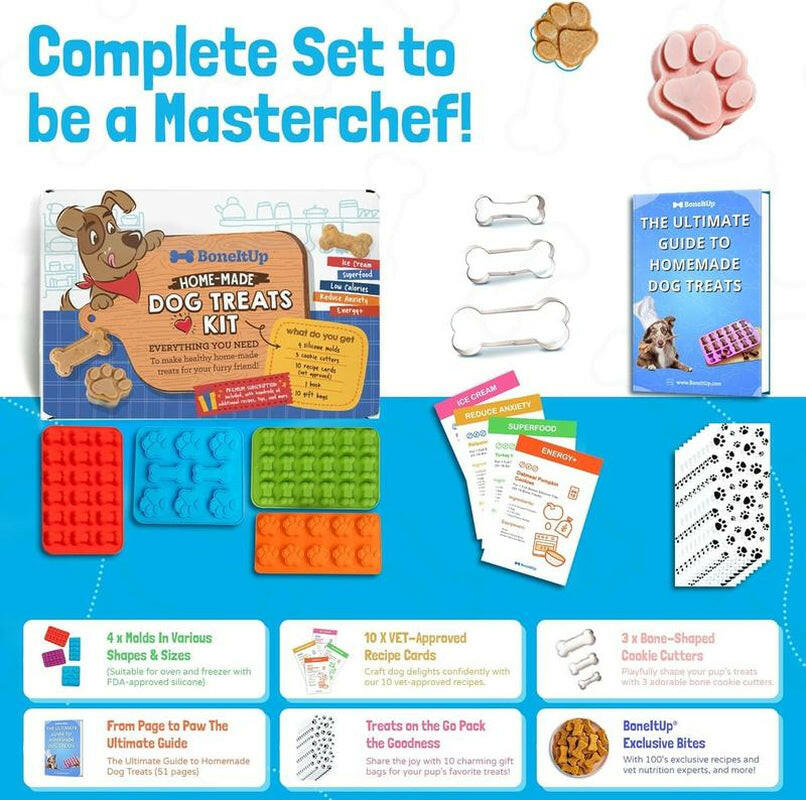 Homemade Dog Treat Kit - DIY Dog Treat Baking Kit W/Molds, Cutters, Recipes & Gift Bags - Bake Fresh, Healthy Organic Training Treats for Dogs at Home