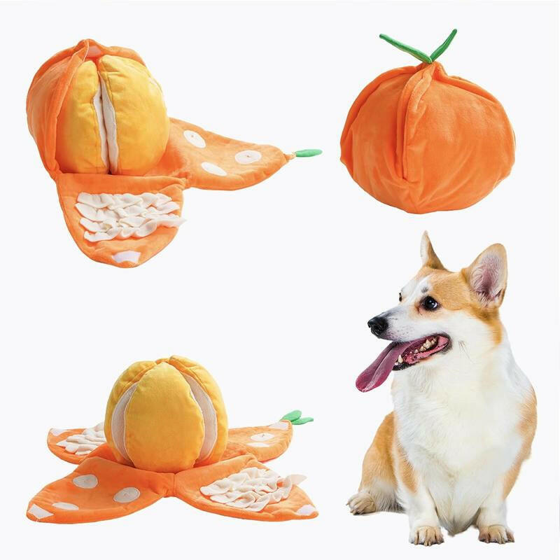 Nocciola 5-In-1 Orange Dog Enrichment Toys, 4 Orange Slices with a Peel Snuffle Mat for Treats Hunting Fun, Squeaky Hide and Seek Puzzle Dog Toy for Medium Dogs