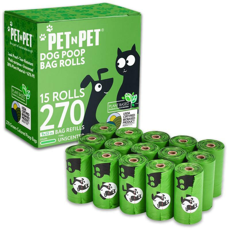 PET N PET Dog Poop Bag USDA Certified 41% Biobased Poop Bags 270&1080 Counts 60 Rolls 9X13 Inches Dog Poop Bag
