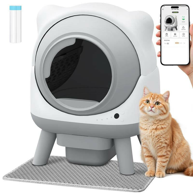Warcat Self Cleaning Litter Box Large Capacity Automatic Litter Box with App Control, Odor Control, Auto Safety Sensors for Multiple Cats Low Noise Electric Litter Robot
