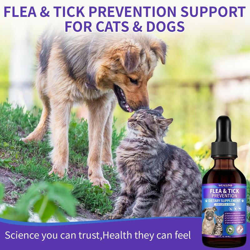 WEALLIN Flea & Tick Support Drops for Cats and Dogs – Natural Flea & Tick Support Drops with Multivitamins – Oral Supplement for Pets – Suitable for All Breeds and Ages-Bacon Flavor