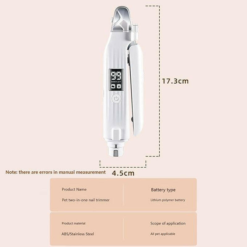 Nail Trimmer,Pet Nail Trimmer,Portable 2 in 1 Dog Cat Electric Nail Clipper with Light,Electric Pets Claw Trimmer,Nail Trimmer with Nail File.