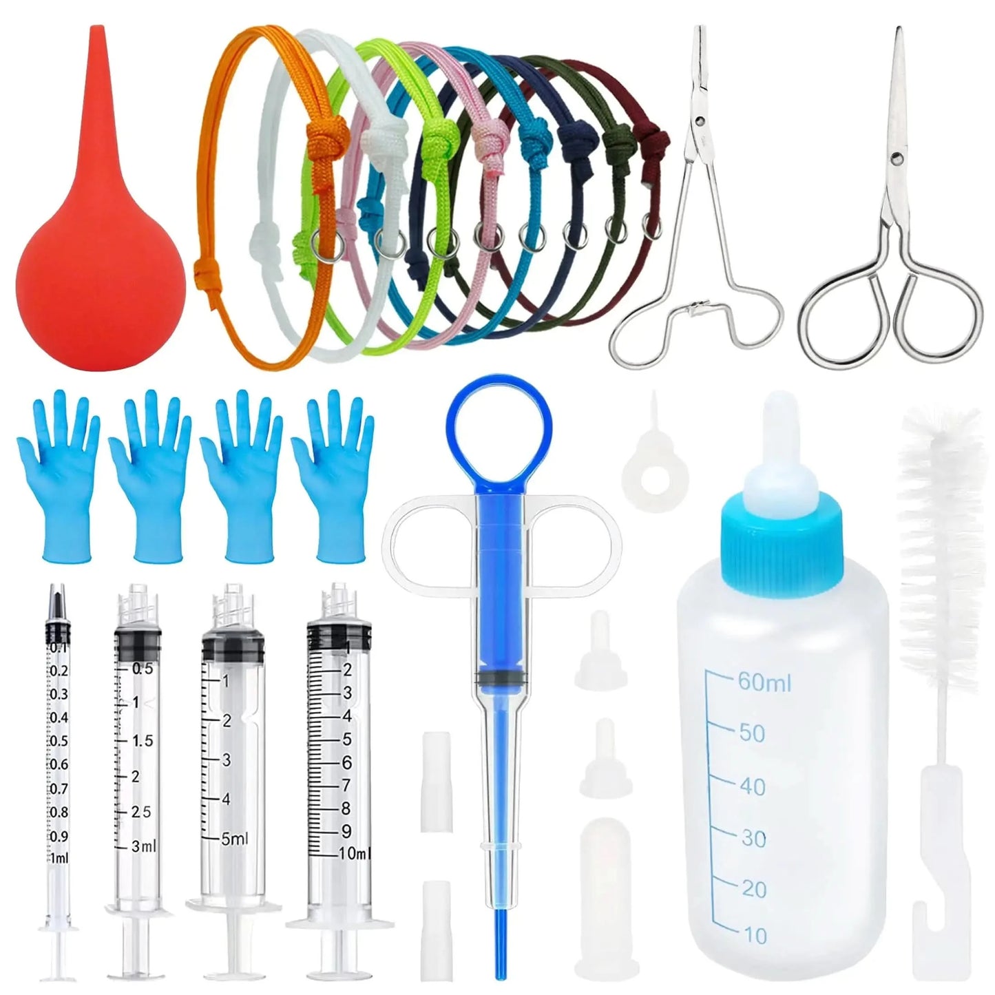 ROPUKEY Puppy Kitten Whelping Kit Pet Feeding Bottle Pet Feeding Tool Pet Nursing kitPet Pill Shooter Dispenser Collars Aspirator Pet Whelping Supplies (A) My Store