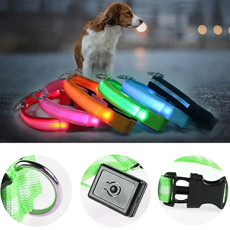 LED Adjustable Dog Collar Blinking Flashing Light Up Glow Pets Safety Waterproof - Pets Best shop
