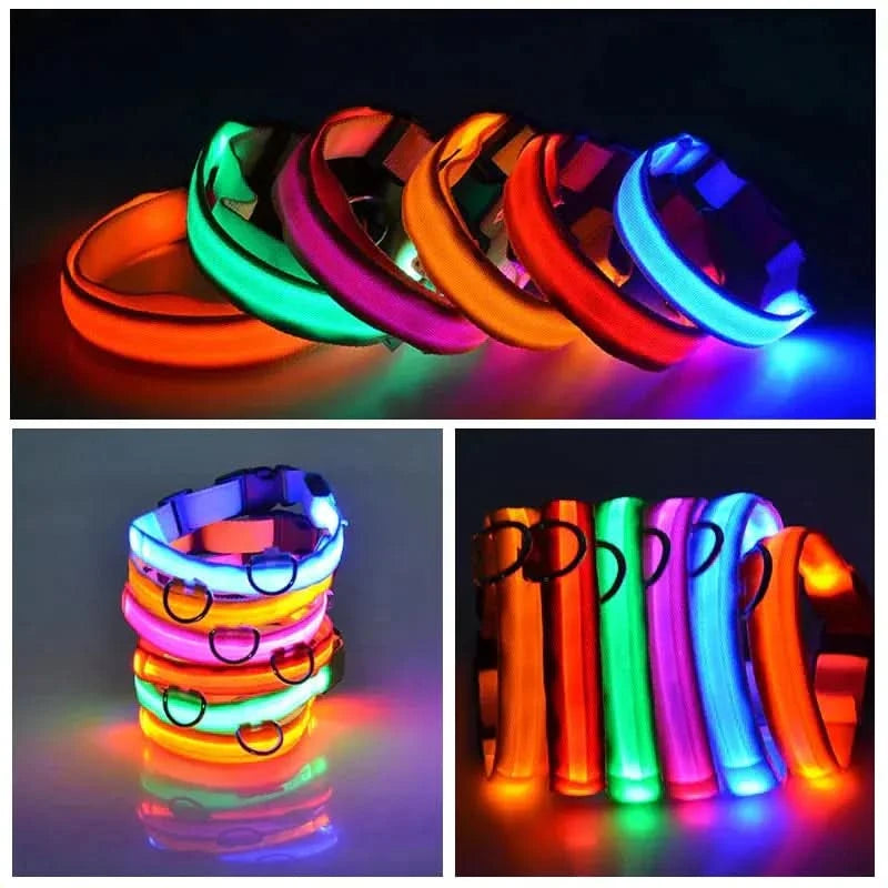 LED Adjustable Dog Collar Blinking Flashing Light Up Glow Pets Safety Waterproof - Pets Best shop