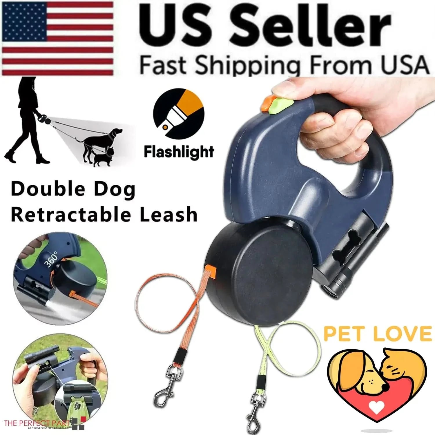 Dual Pet Leash Retractable Reflective Lead 360 Swivel Double Dog Walking Leash My Store