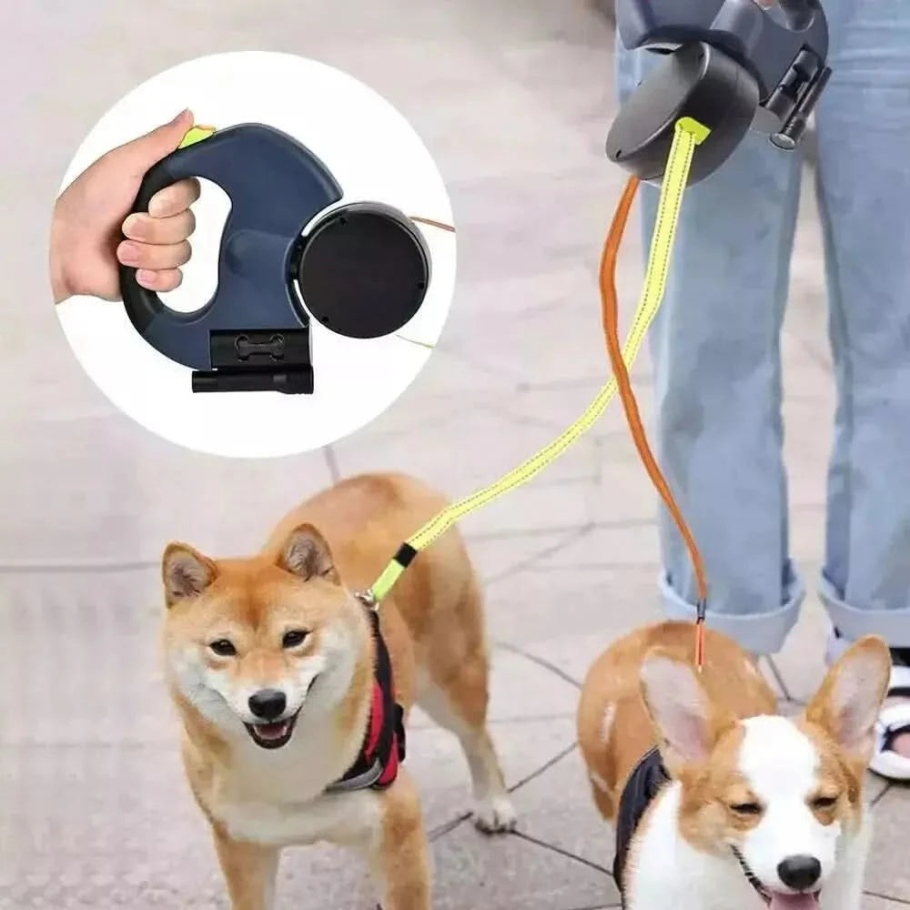 Dual Pet Leash Retractable Reflective Lead 360 Swivel Double Dog Walking Leash My Store