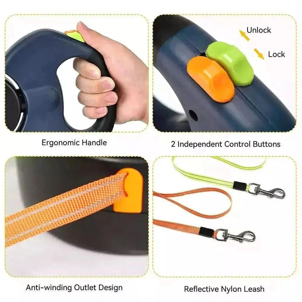 Dual Pet Leash Retractable Reflective Lead 360 Swivel Double Dog Walking Leash My Store