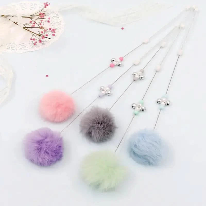 Colorful Pom Pom Cat Teaser Wand with Bell Toy My Store