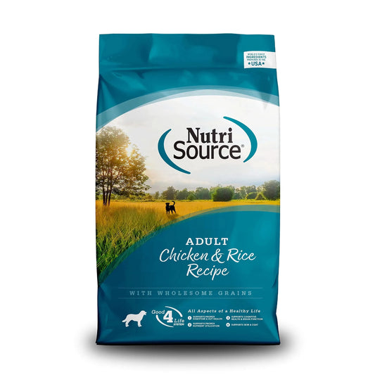 NutriSource Adult Dog Food Made with Chicken and Rice with Wholesome Grains 15LB Dry Dog Food - Pets Best shop